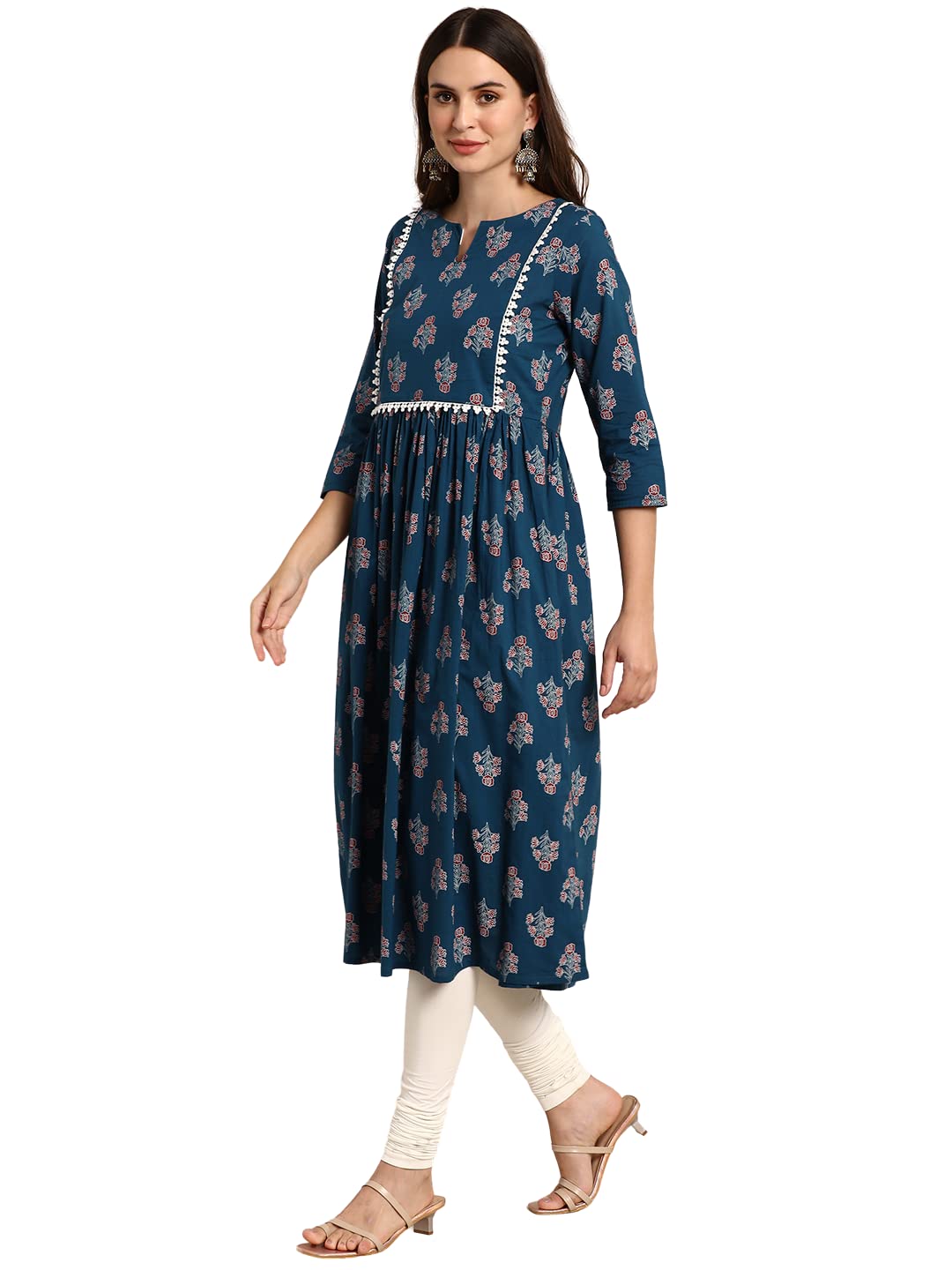 Janasya Women's  Teal Cotton Kurta