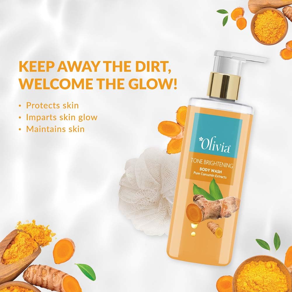 Olivia Body Wash, Tone Brightening Shower Gel With Pure Curcumin Extracts 250Ml - Free From Paraben, Silicone, Harmful Chemicals
