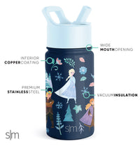 Simple Modern Disney Frozen Kids Water Bottle with Straw Lid | Reusable Insulated Stainless Steel Cup for Girls, School | Summit Collection | 14oz, Anna and Elsa