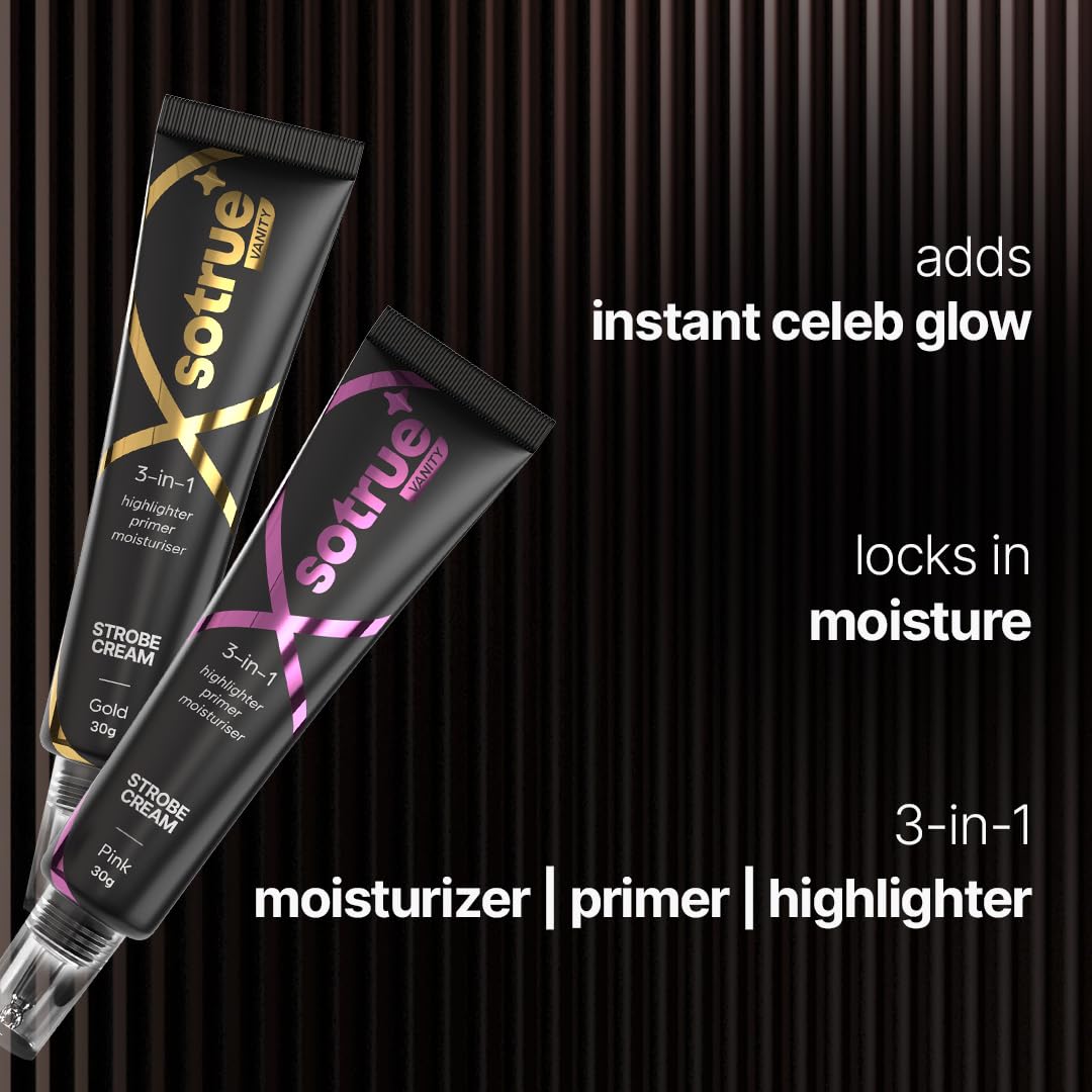 Sotrue Strobe Cream Combo Pack of 2, Gold and Pink - 30gm Each | Primer + Highlighter + Moisturizer | Intense Hydration | Flawless Radiant Dewy Skin | Illuminating & Glowing Makeup Base