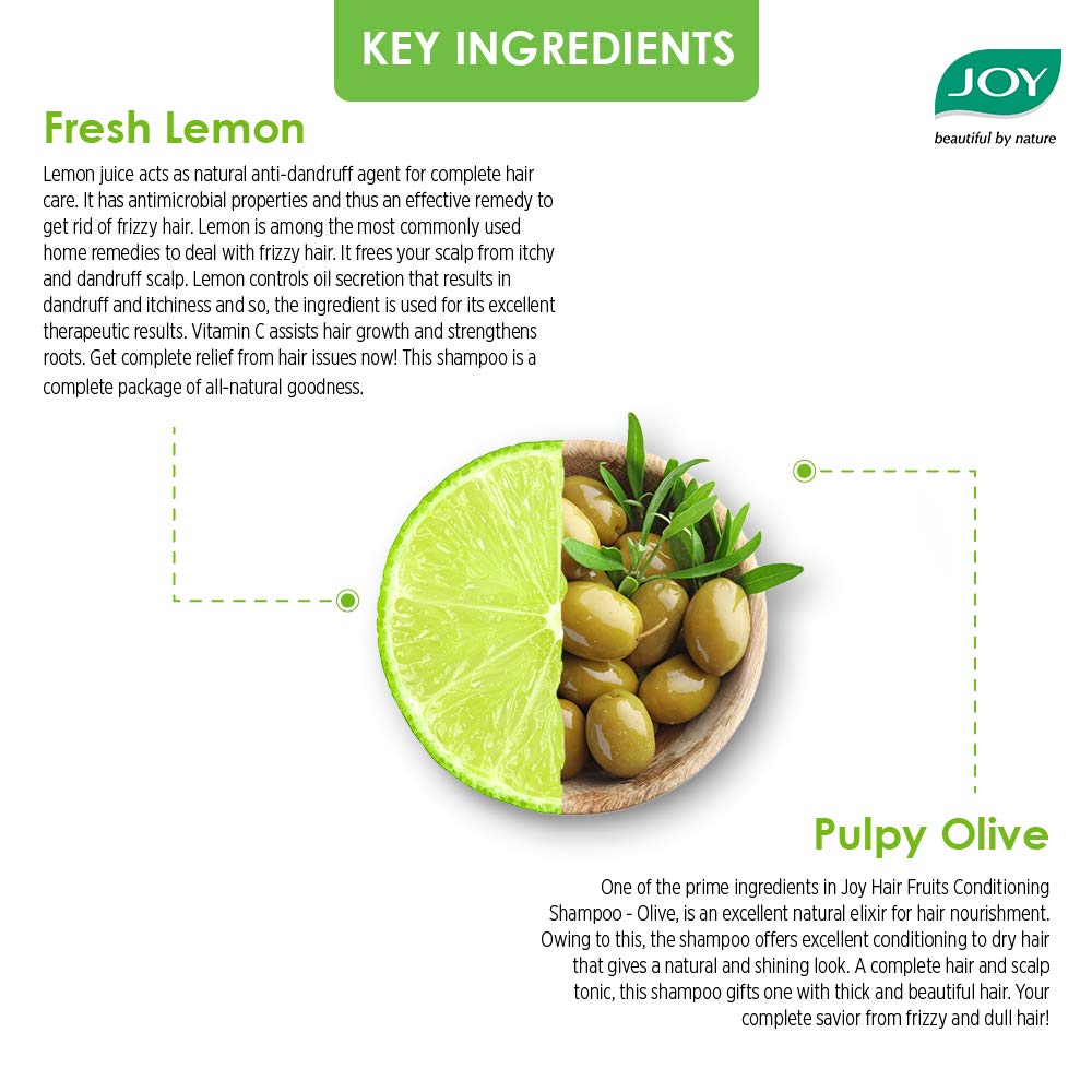 Joy Hair Fruits Hair Dryness Control Conditioning Shampoo Enriched with Lemon & Olives, 340 ml