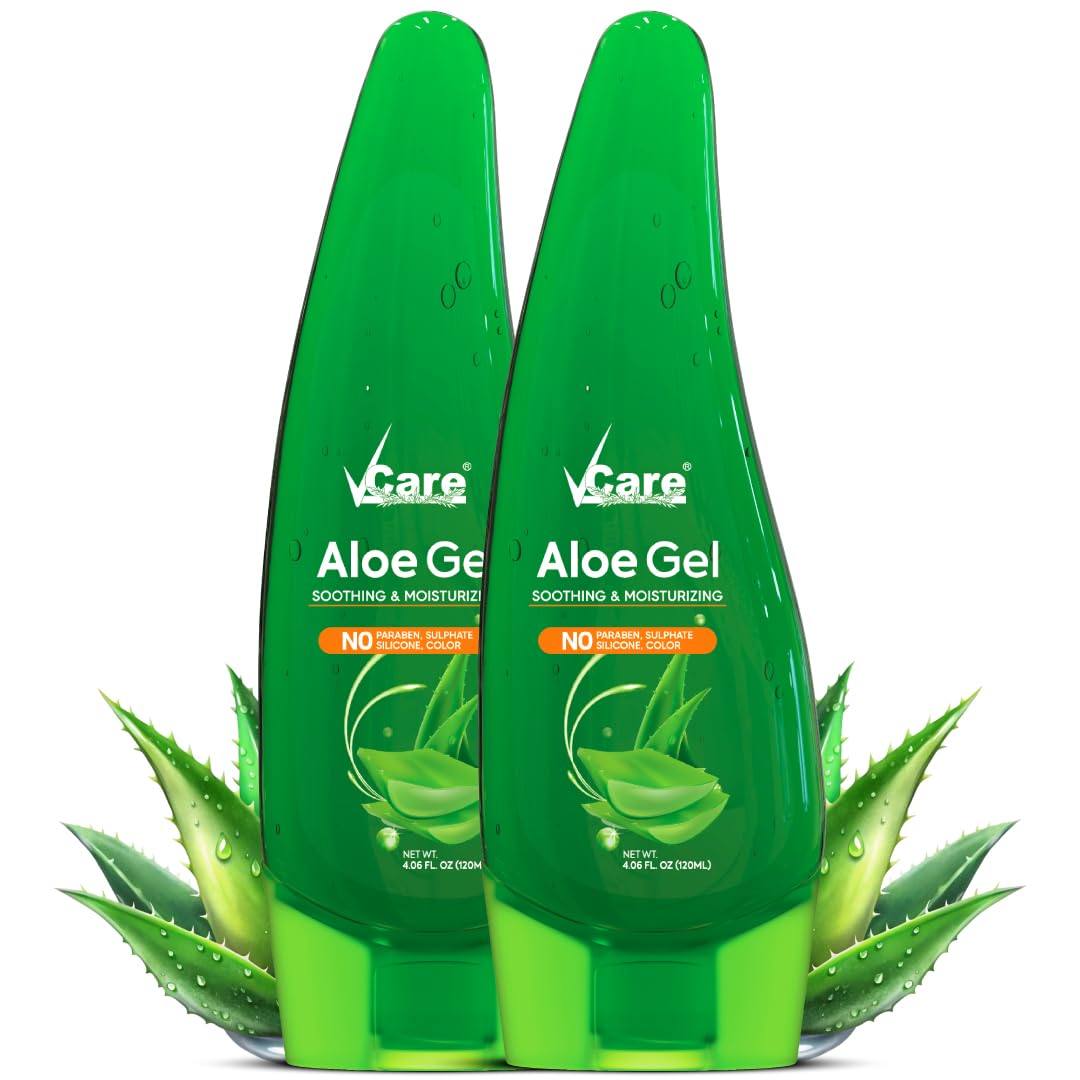 VCare Aloe Vera Gel | Aloe vera Gel for Face | Skin, Acne Scars, Wrinkles, Hair Care, Moisturizer & Dark Circles for Smooth Skin, 120 ml (Pack of 2)