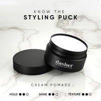 Dasher Sea Salt Spray (100ml) & Cream Pomade (100g), Medium Hold Puck, Water-Based, Volumizes & Texturizes Hair, With Bhringraj & Vitamin E