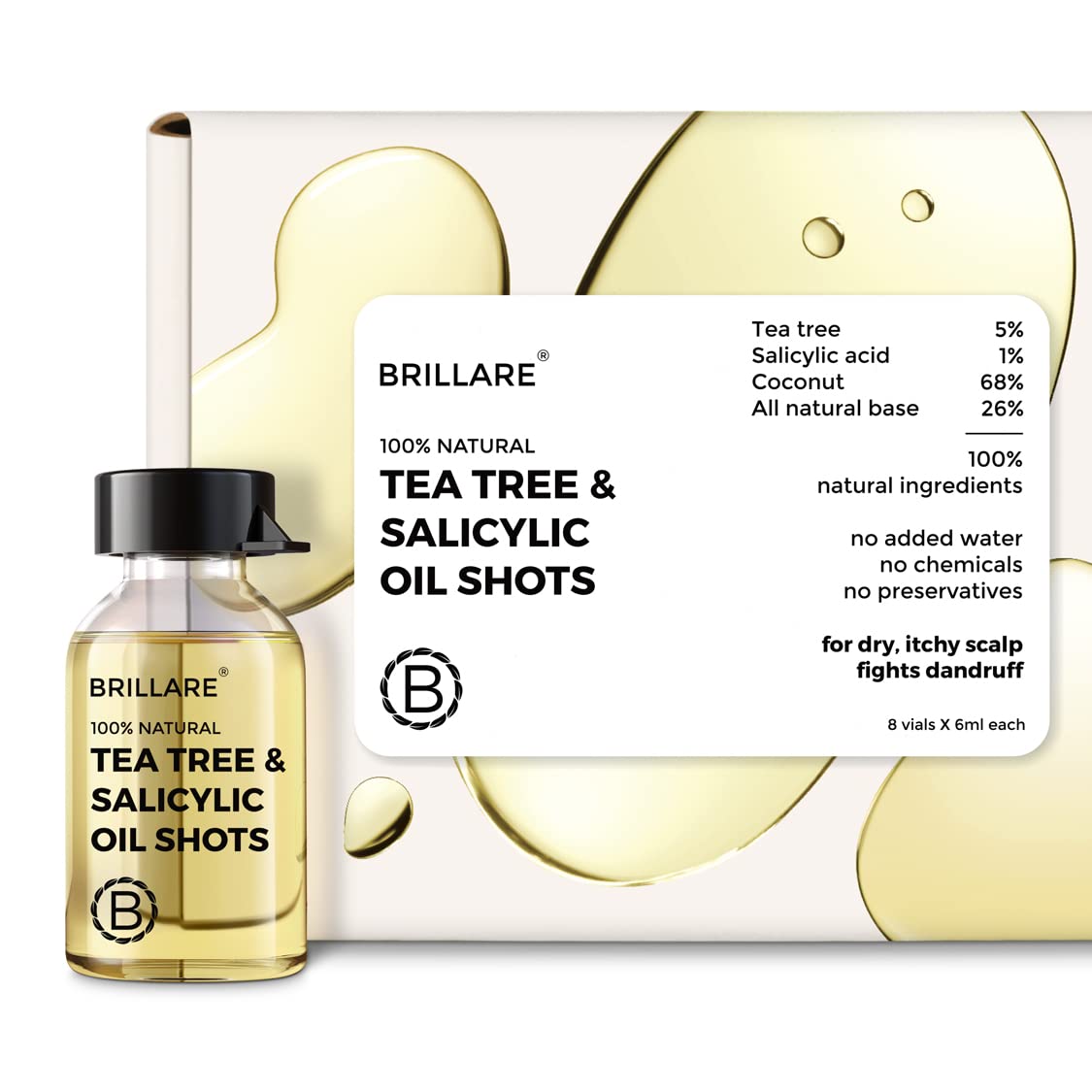 Brillare Tea Tree Hair Oil, Salicylic Acid & Coconut Hair Oil Shots & Brillare Onion Hair Oil Shots with Bakuchiol & Coconut Hair Oil | for Hair Fall Control | 100% Natural Hair Oil Combo