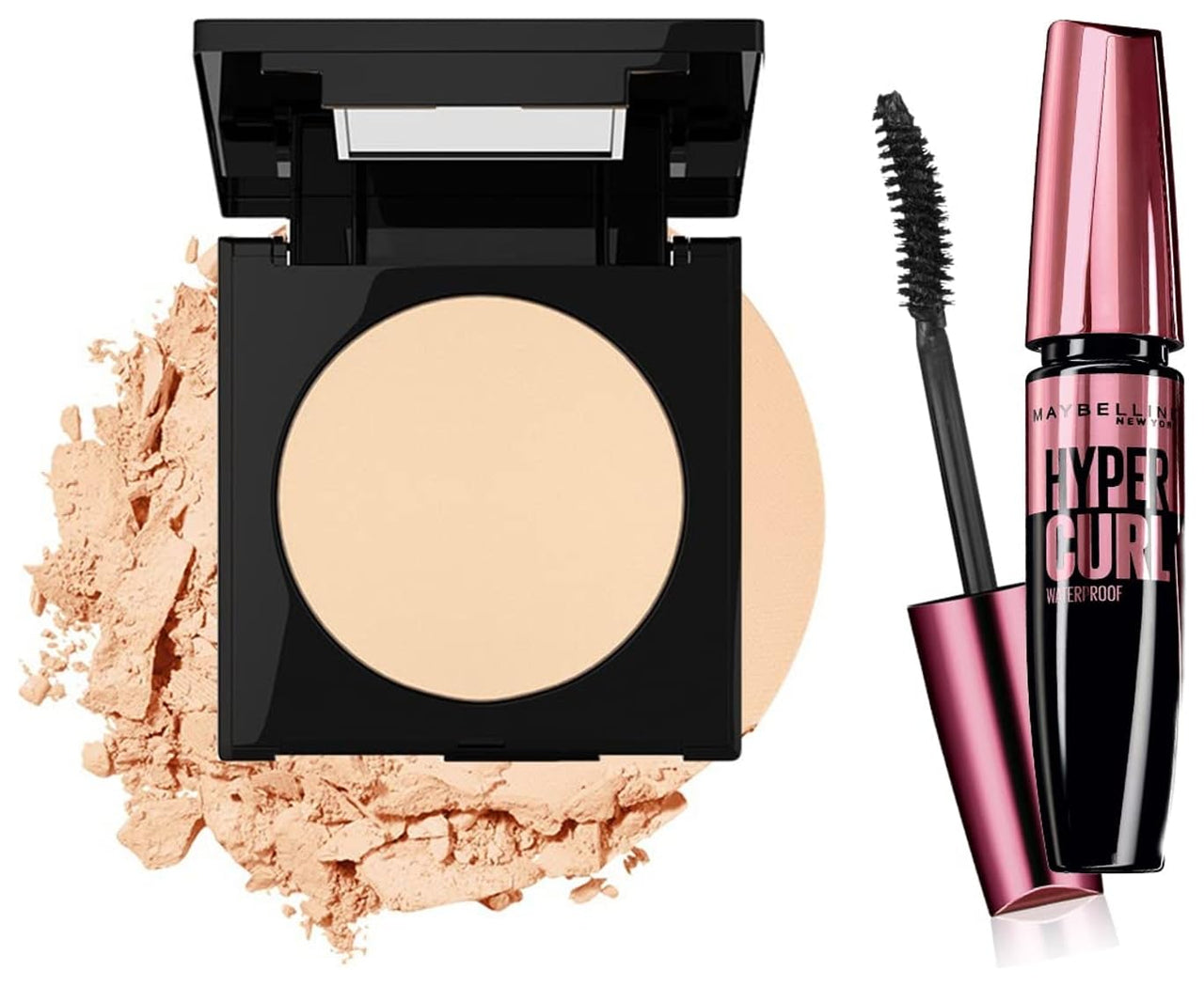 Maybelline New York Hypercurl Mascara Waterproof, Black, 9.2ml & Maybelline New York Fit Me Matte Poreless Powder, 220 Natural Beige, 8.5g