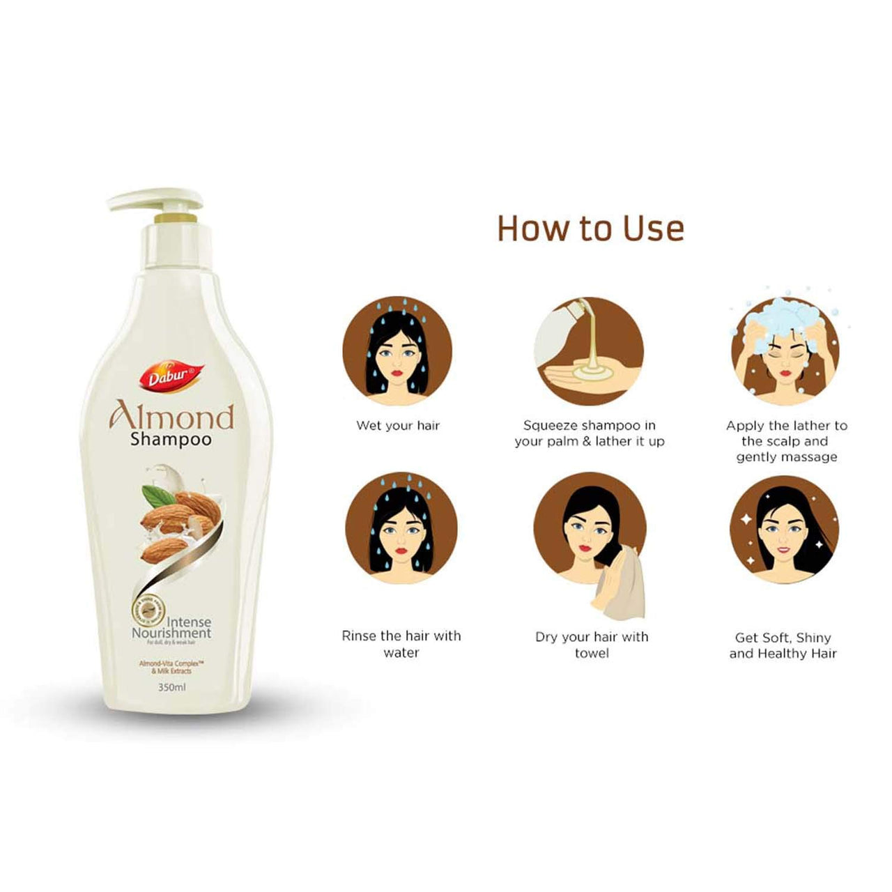 Dabur Almond Shampoo With Almond-Vita Complex & Milk Extracts, 350ml With Amla Hair Oil , 275ml Free