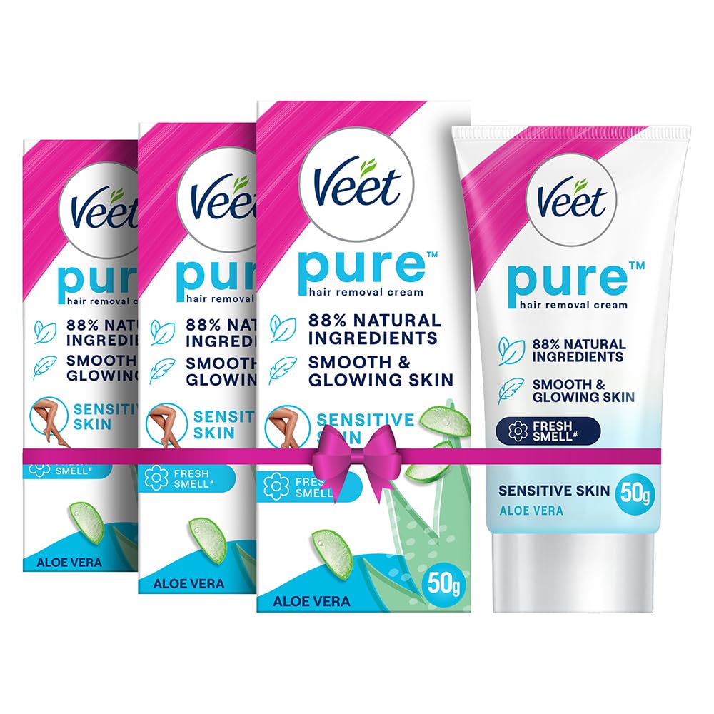 Veet Pure Hair Removal Cream for Women For Sensitive Skin - 50g Pack Of 3 | Suitable for Legs, Underarms, Bikini Line, Arms