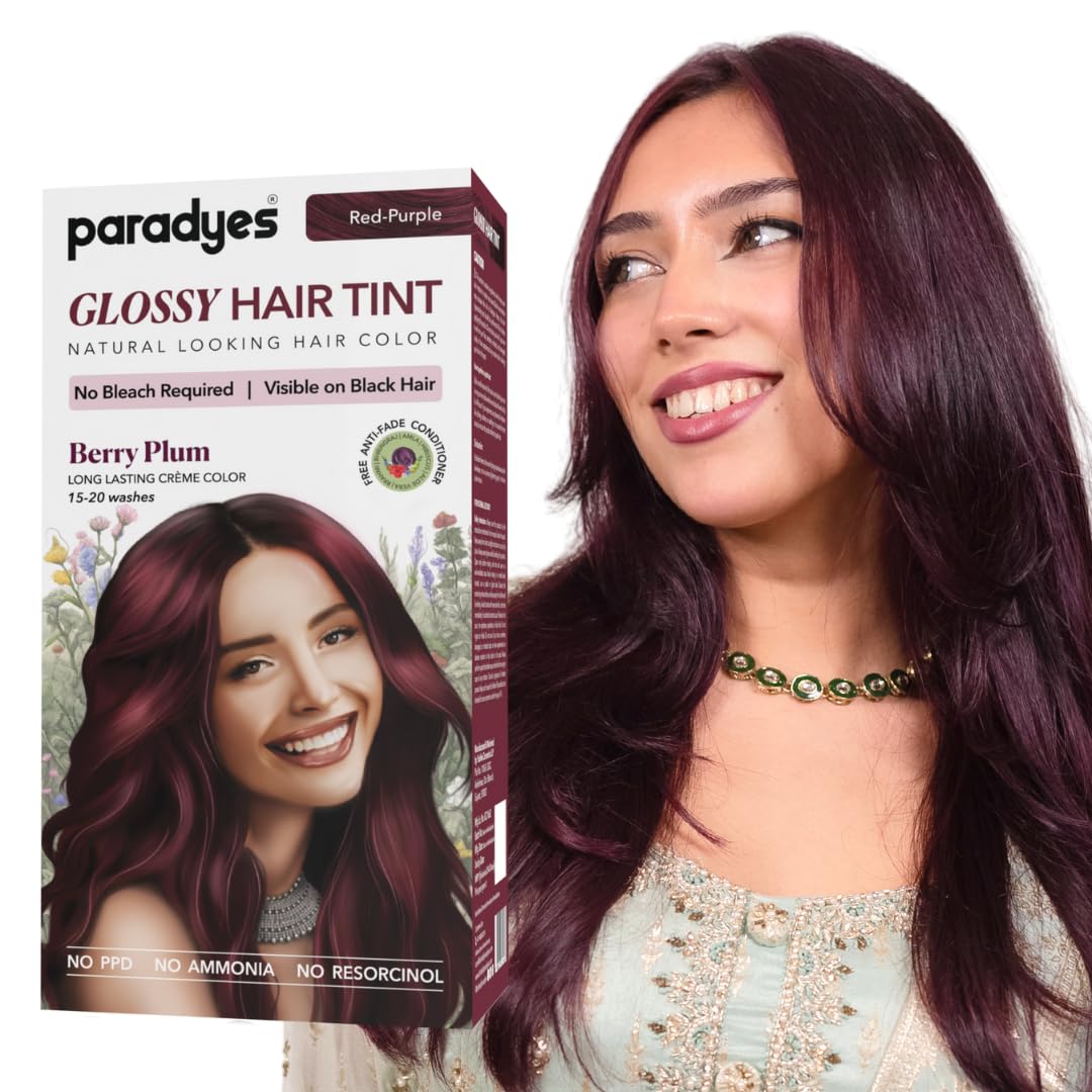 Paradyes No Bleach Berry Plum Glossy Hair Tint - Ammonia-Free for Natural Black Hair, Visible Results - Includes Anti-Fade Conditioner for Long-Lasting Shine, 1 Count