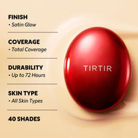 TIRTIR Mask Fit Red Cushion Foundation, Full coverage, Skin fit, Satin Glow Finish, Korean Cushion Foundation #10C SHELL, 4.5g