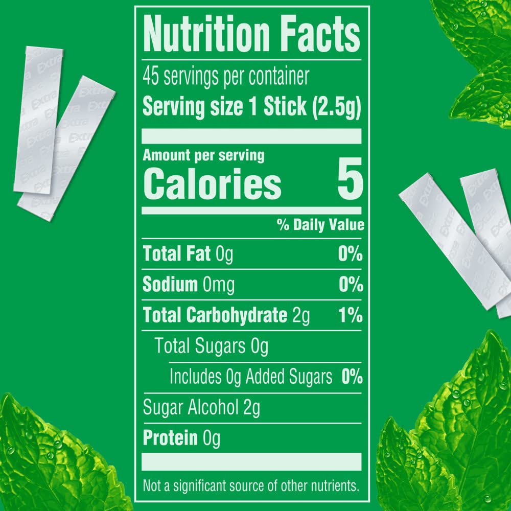 EXTRA Spearmint Sugar Free Chewing Gum Spring Break Travel Accessories, 15 Count (Pack of 3)