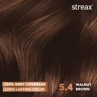 Streax Crème Permanent Hair Colour - 5.4 Walnut Brown Hair Color- 120 ml, 100% Grey coverage, Long Lasting Hair colour for women