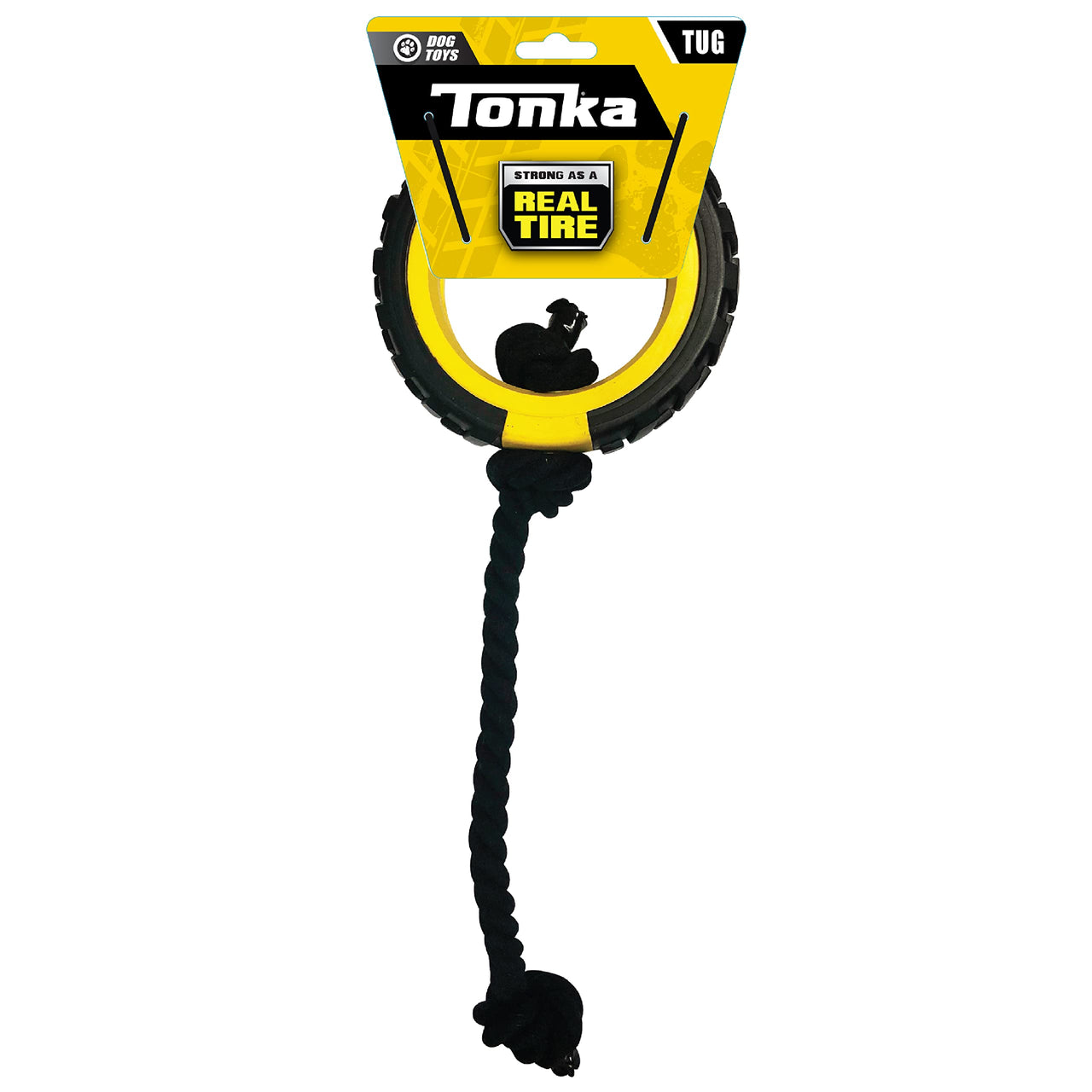 Tonka Mega Tread Rope Tug Dog Toy, Lightweight, Durable and Water Resistant, 15 Inches, for Medium/Large Breeds, Single Unit, Yellow/Black 15 in Mega Tread