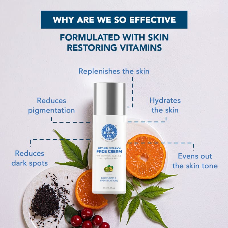 The Moms Co Natural Vita Rich Face Cream | With Vitamin-C, B3, B5 & E, Chia Seed Oil, Kakadu Plum & Hyaluronic Acid | Reduces Pigmentation & Evens Skin Tone | 50ml