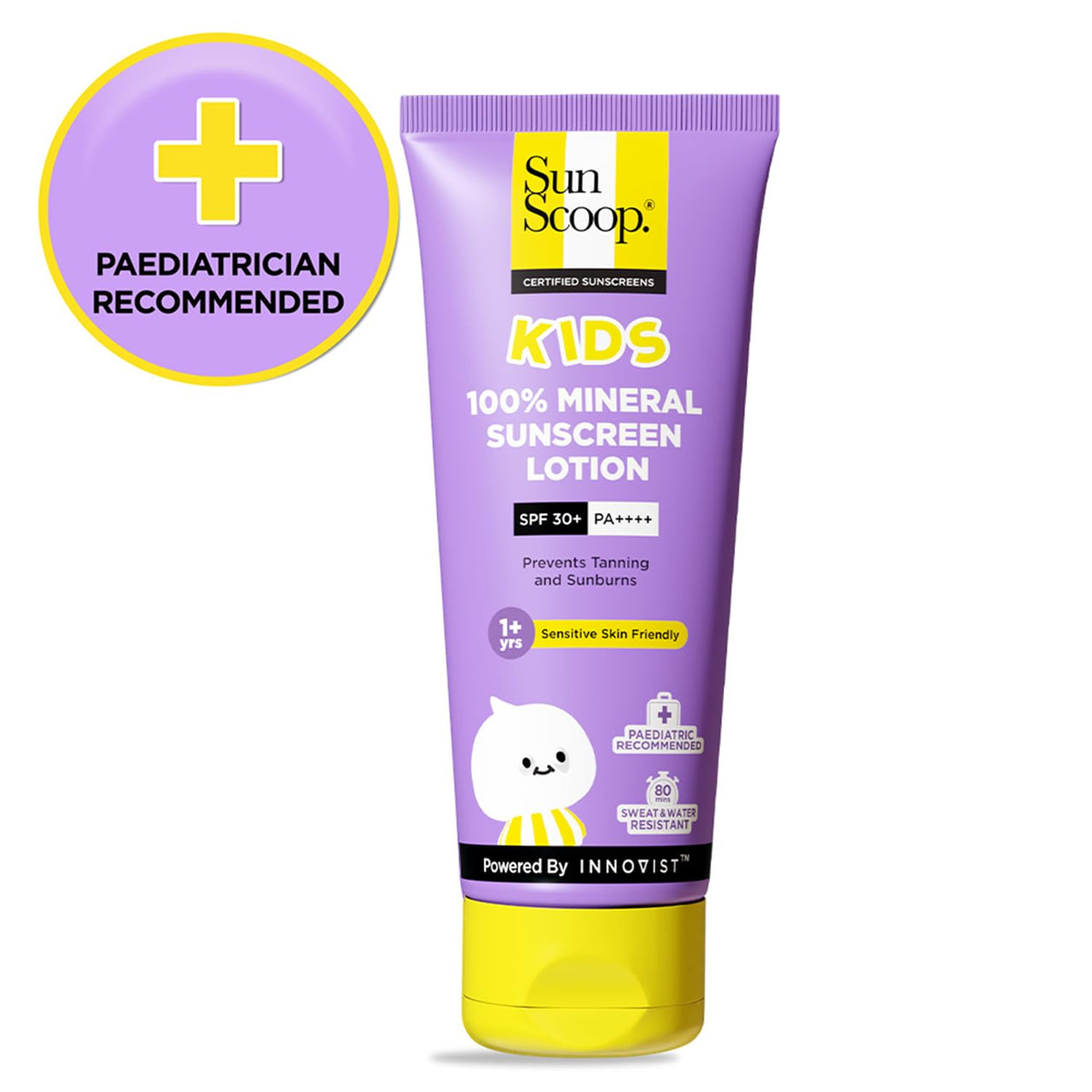 SunScoop Kids 100% Mineral Sunscreen Lotion SPF 30+ PA++++ | Paediatrician Recommended | Prevents Tanning & Sunburn | Sweat & Water Resistant | Safe for Sensitive Skin | for 1+ Years | 75 gm
