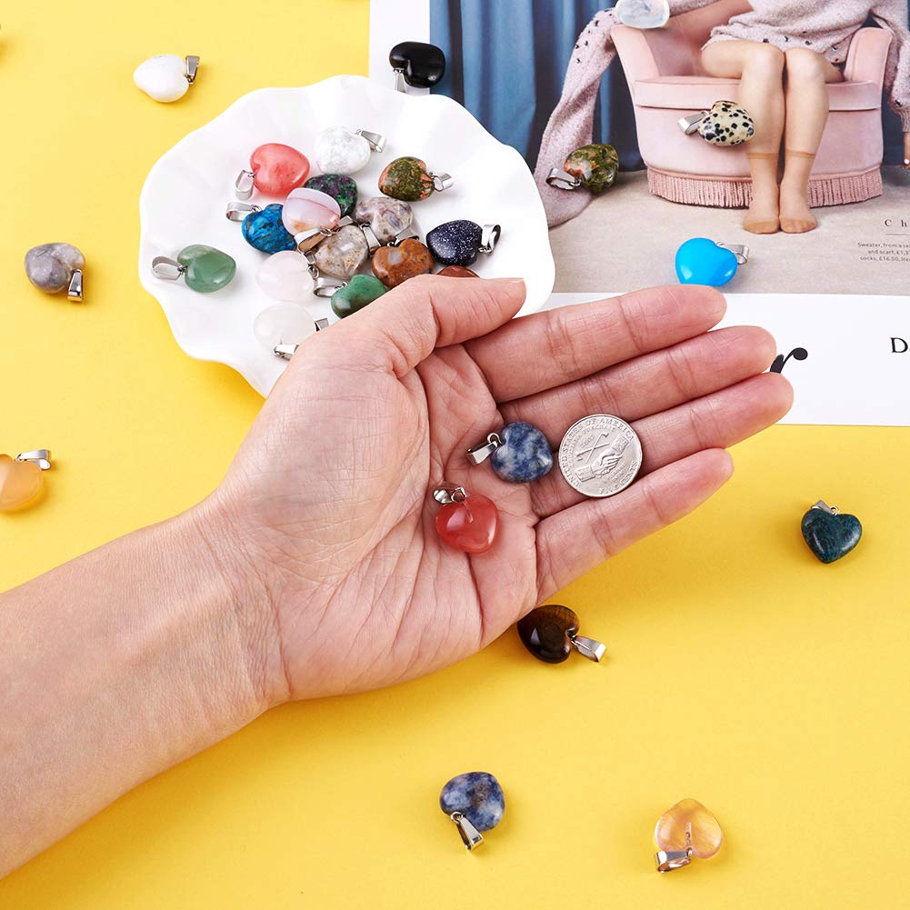 FASHEWELRY 50pcs Heart Shaped Stone Pendants Healing Chakra Crystal Gemstone Rock Charms Random Mixed Bulk for Valentine's  Day Gift Jewelry Making Hole: 2x7mm 1-Mixed Color-Heart-Random 50pcs