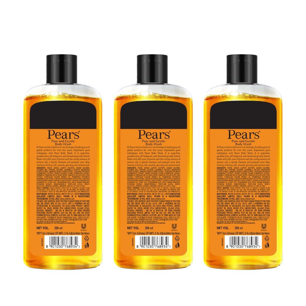 Pears Pure & Gentle Shower Gel With 98% Pure Glycerine|| 100% Soap Free And No Parabens|| 250 ml (Pack of 3)