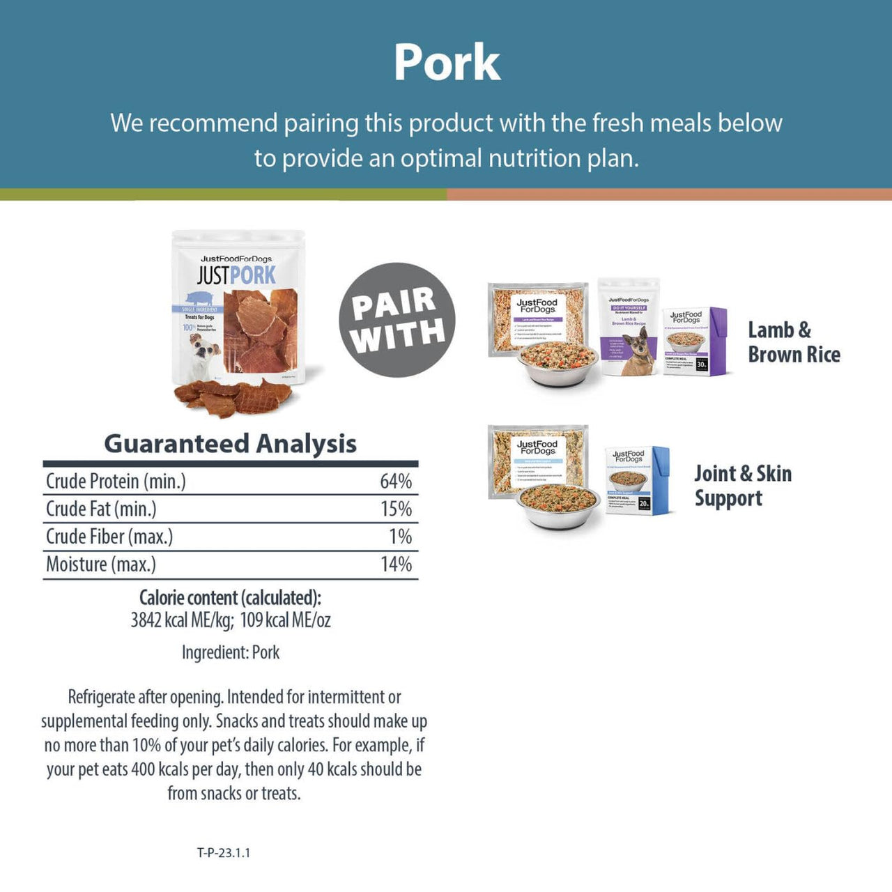 JustFoodForDogs Healthy Dog Treats, Pork, Single-Ingredient, Made in The USA, 5 oz 5 Ounce (Pack of 1)