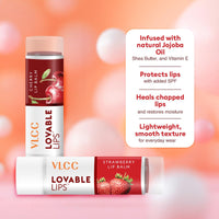 VLCC Roll On Lip Balm - Strawberry + Cherry - 4.5g + 4.5g | | SPF Protection | Infused with Jojoba Oil, Shea Butter, and Vitamin E for Soft, Nourished Lips