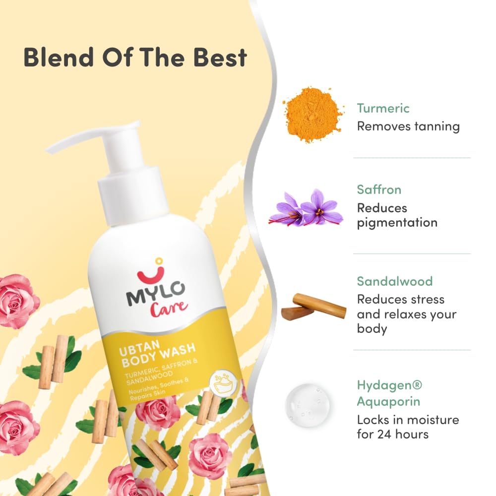 Mylo Ubtan Body Wash for Skin Brightening & De-Tanning- 275 ml- SLS & Paraben Free Body Wash I Both for Men & Women