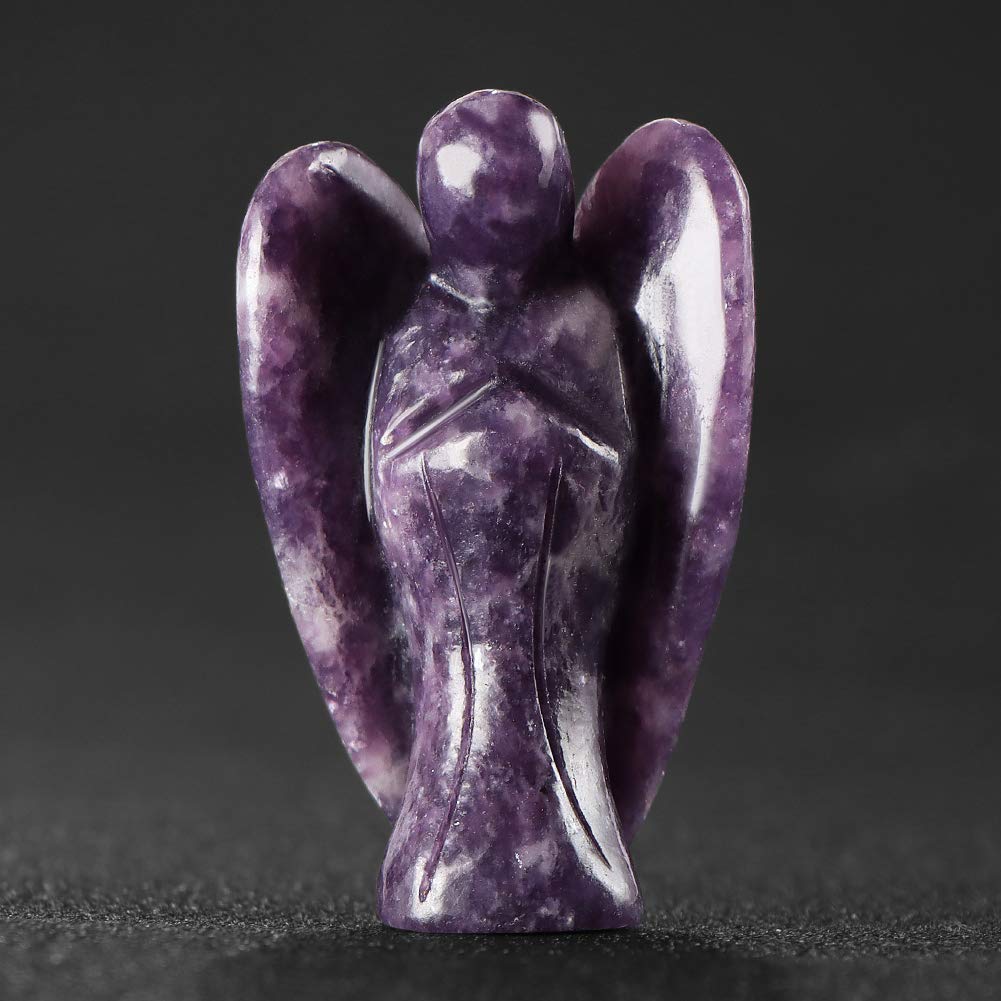 Artistone 2.0" Guardian Angel Statue Crystal Figurines,Hand Carved Pocket Purple Lepidolite Protective Peace Reiki Healing Angel Stone for Home Christmas Decoration(Gift Box)