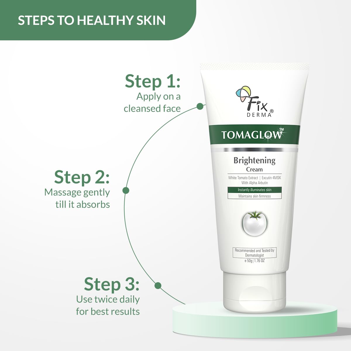 Fixderma Tomaglow Brightening Face Cream with White Tomato Extract, Excutin 4MSK with 2% Alpha Arbutin 4% Niacinamide, Lightens Dark Spots & Instantly Illuminates Skin, Face Cream for Men & women - 50g