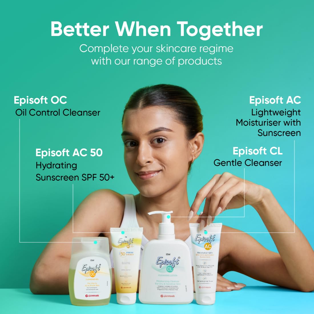 Glenmark Episoft Cleansing Lotion for Sensitive & Dry Skin I Cleanser for face | Gentle Cleanser removes Excess oil I Moisturises and Makes Skin Soft and Glowing I Makeup cleanser I Free of SLS | 125ml