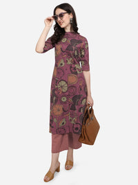 MIRCHI FASHION Women's  Cotton Bagru Printed A-Line Kurta Set with Plazzo Pant L Grey, Pink