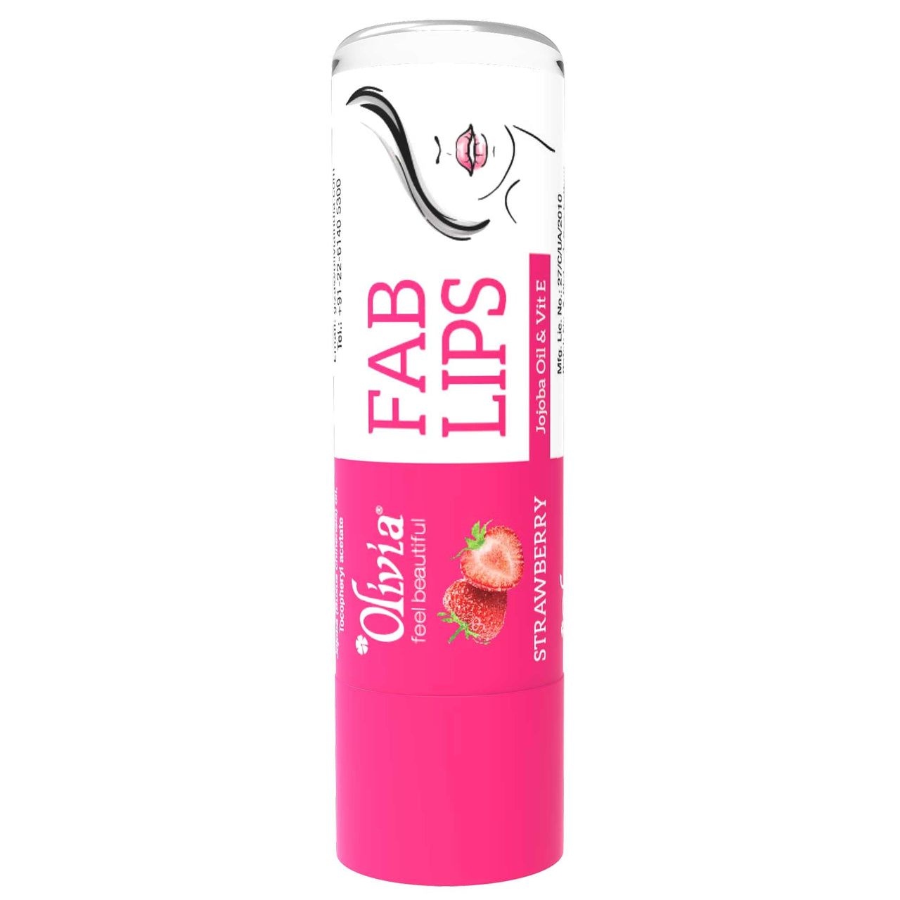 Olivia Fab Lips Stick with Jajoba Oil and Vit E - Strawberry Lip Balm for Moisturize & Nourish Lips | Non-sticky & Creamy Texture | No Harmful Chemicals | 4.3g