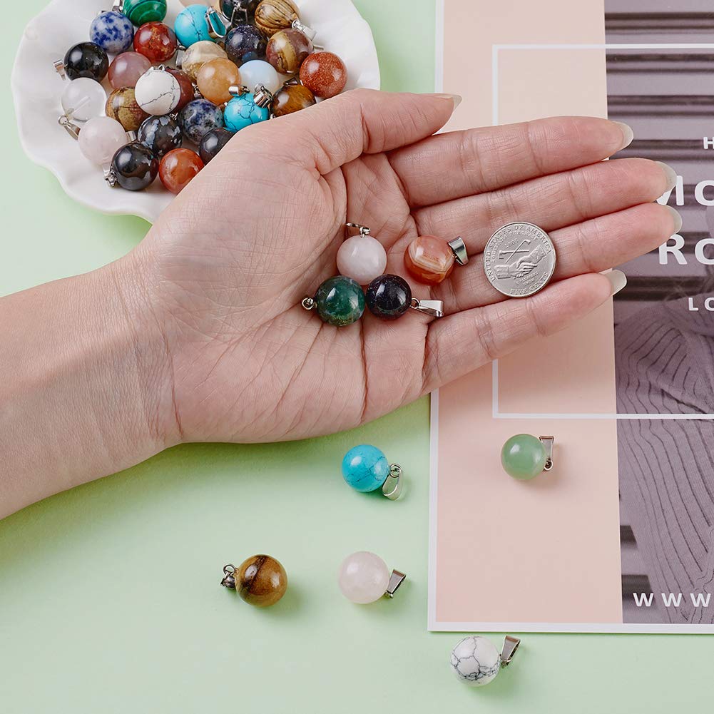 FASHEWELRY 50Pcs Chakra Round Stone Pendants Mixed Healing Crystal Quartz Gemstone Charms for Necklace Jewelry Making Hole: 2x7mm 6-Mixed Color-Ball-Random