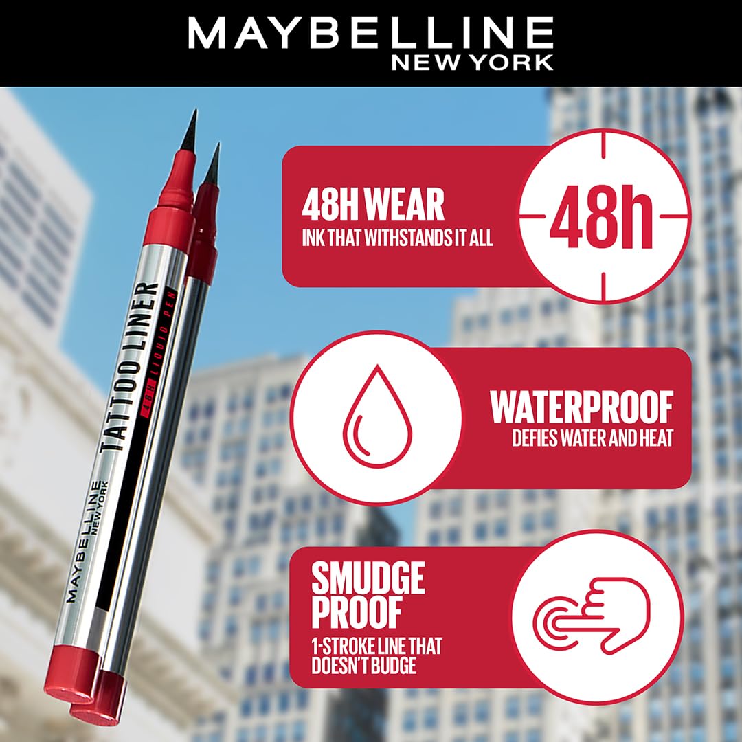 Maybelline New York Eyeliner, Intense Eyeliner, Long-lasting, Felt-tip Applicator, Line Tattoo High Impact Liner, Black