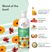 Mylo Care Stretch Marks Oil - with Sea Buckthorn, Rosehip, Argan & Coconut Oil - Vitamin E Oil for Scars & Stretch Mark Lightening - Natural Skin Care Solution for Pregnant Women - 100ml