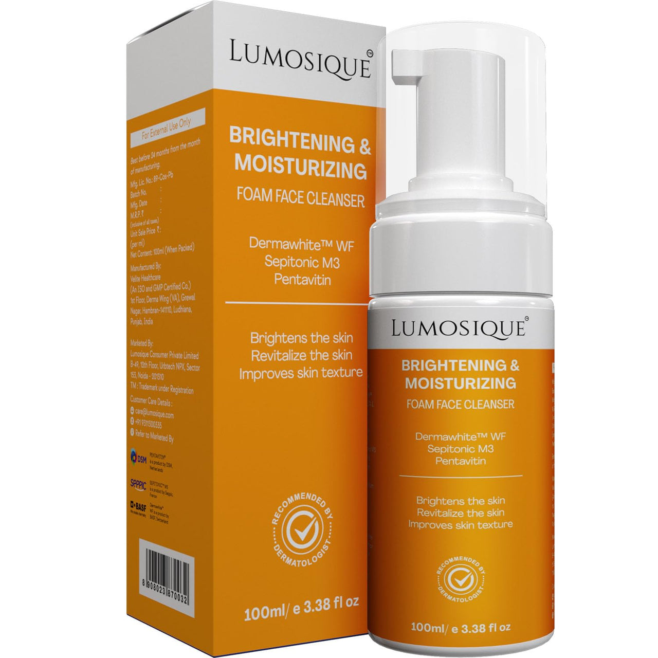 LUMOSIQUE® Brightening And Moisturizing Foam Face Cleanser for Exfoliates & Revitalize the Skin and Improves Skin Texture | For Men & Women | 100ml