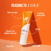 MyGlamm Vitamin C Foundation - Oat (Light Warm) | Long Lasting, Medium To Full Coverage Foundation With SPF 15 With Hyaluronic Acid (30g)