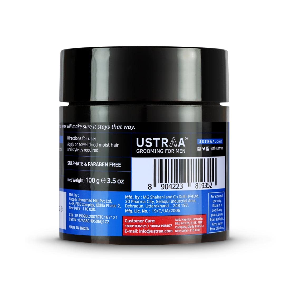 Ustraa Strong Hold Hair Wax - Matte Look 100g | Non-sticky Wax, Easy-to-Wash Strong Hold | For Non-glossy Matte Finish | Without harmful chemicals or fixatives