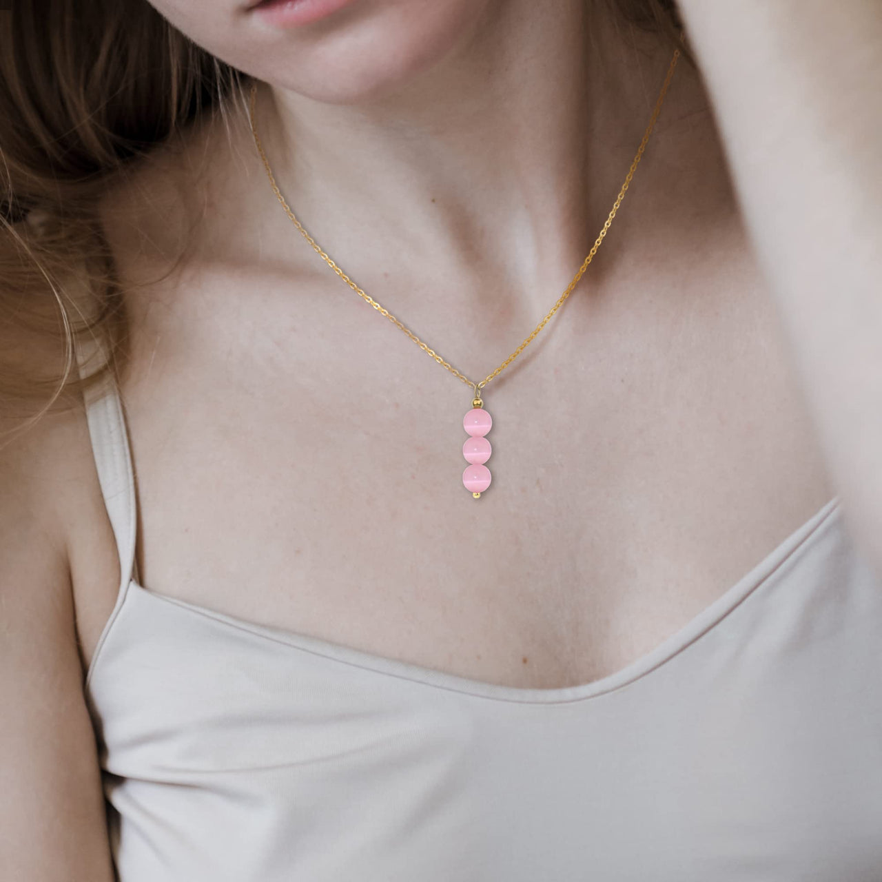 Rose quartz necklace pink necklace for women, crystal jewelry as spiritual gifts for daughter pink beaded necklace as rose quartz jewelry for friends crystal pendant necklace healing gifts for girls pink rose quartz