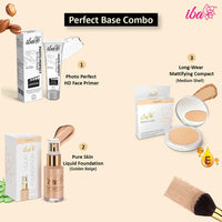 Iba Primer + Foundation + Compact Base Combo - Golden Beige | Long Lasting, Full Coverage Base Makeup | Vegan & Cruelty-Free