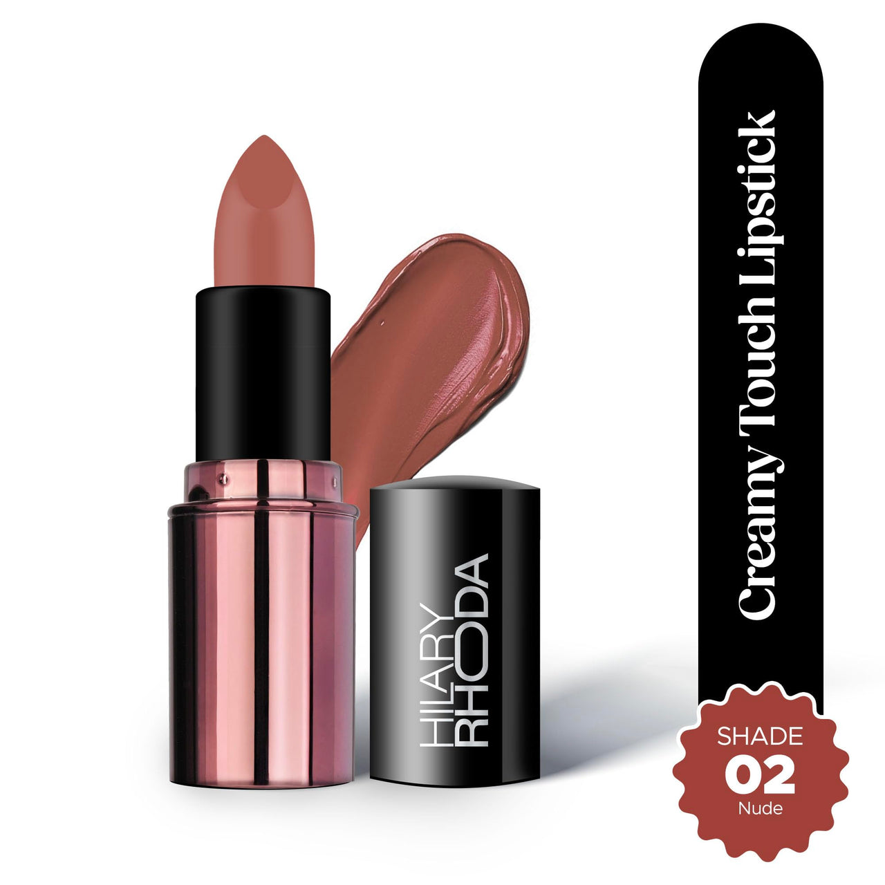 Hilary Rhoda Creamy Touch Lipstick | Infused with Olive Oil, Shea Butter & Vitamin E | Highly Pigmented & Creamy Texture | Long Lasting & Keeps Lips Moisturising - 4g (Pink Nude - Shade 02)