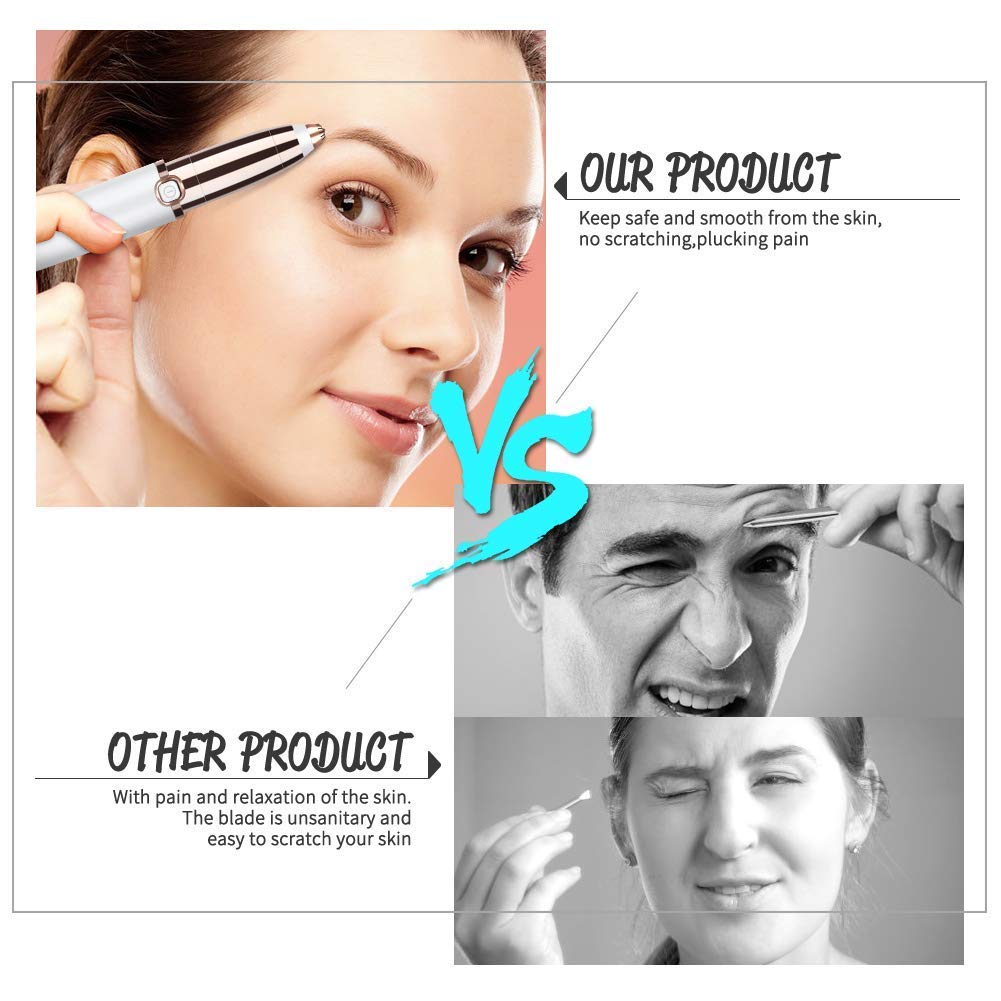 Painless Eyebrow Hair Remover,upper lip hair remover for women hair removal trimmer for women with LED Light for Women - Rose Gold