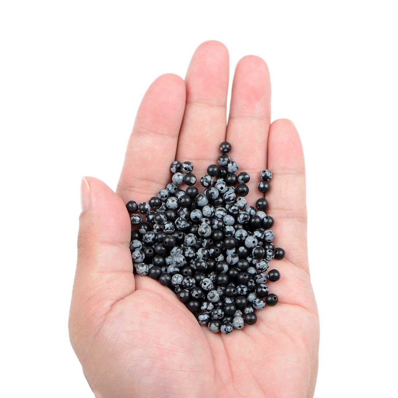 Bymitel 210pcs Natural Crystal Beads Stone Gemstone Round Energy Healing Loose Beads with Stretch Cord for Jewelry Making Bracelets Anklets (Snowflake, 4mm 210pcs) Snowflake