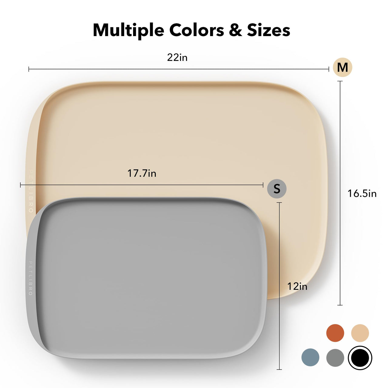 Dog Food Mat, Safety Silicone Cat Food Mat for Feeder & Fountain, Waterproof Dog Bowl Mats, Raised Edge Spill Protection Floor, Cove Feeding Mat for Pet Charcoal