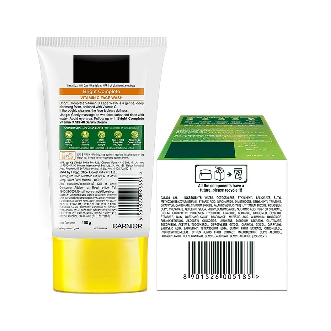 Garnier Skin Naturals, Face Product Pack, Cleansing & Brightening, Bright Complete, 2 items, 195g