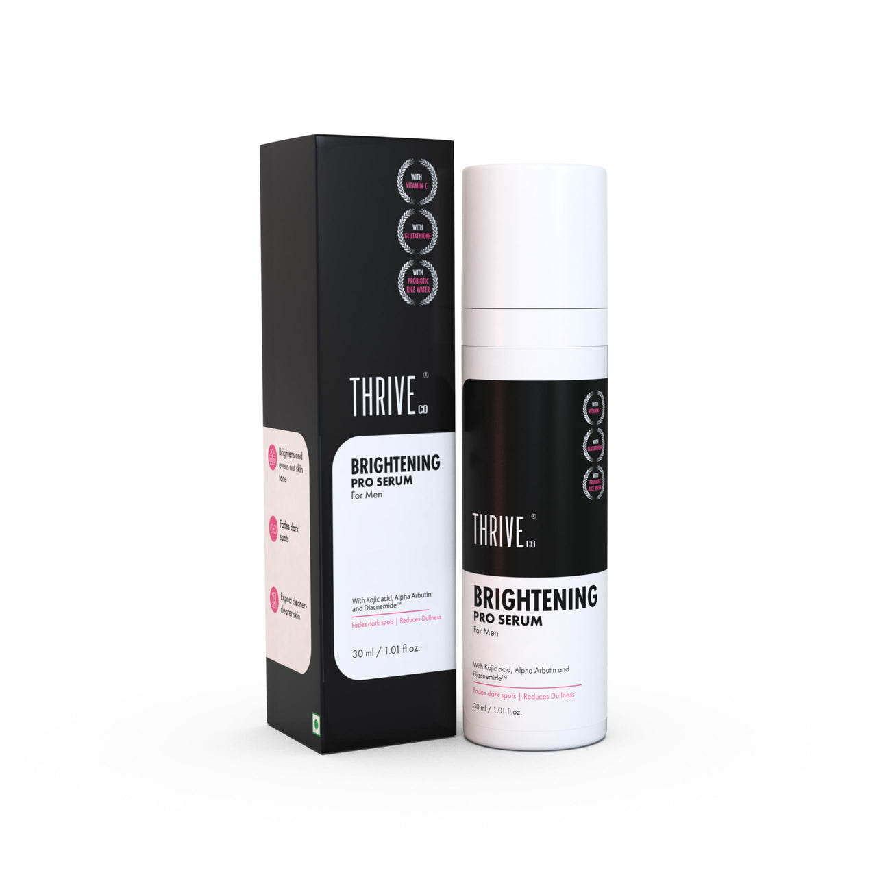ThriveCo Brightening Pro Serum for Men | Kojic acid, Vitamin C & Diacnemide™ | Skin Brightening, Acne Control & Boosts Hydration | Fades dark spots & Reducess Dullness | For All Skin Types | 30ml