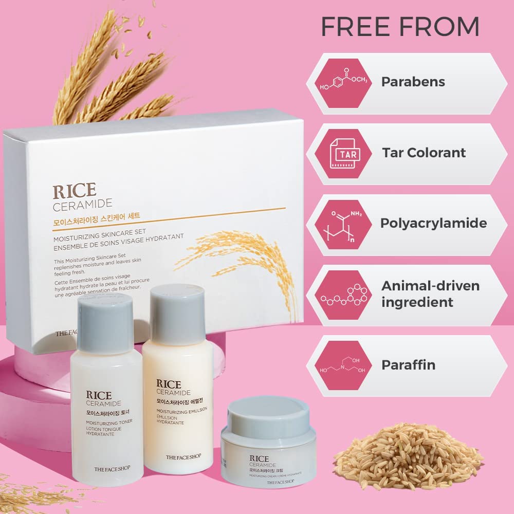 The Face Shop Rice&Ceramide Moisturizing Skincare And Cream Set, 75 Ml (Pack Of 3), Pink