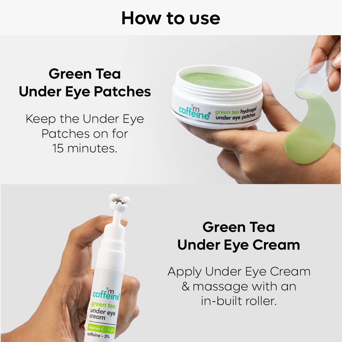 mCaffeine Fine Lines Reduction & Dark Circles Removal Duo | Enriched with Green Tea & Caffeine | Under Eye Cream & Hydrogel Under Eye Patches Combo for Women and Men | Value Pack