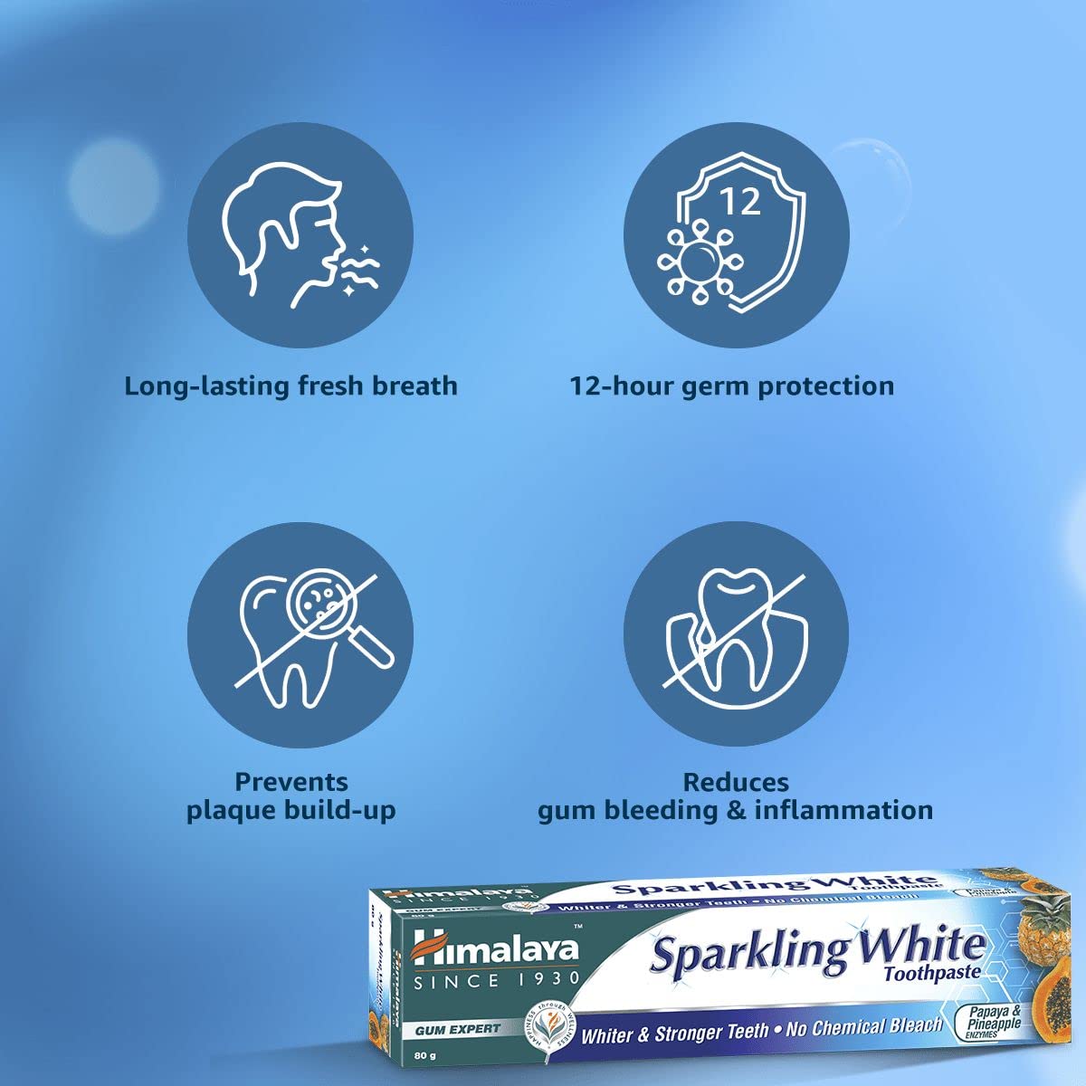 Himalaya Sparkling White 150g Toothpaste | For Whiter & Stronger Teeth | No Chemical Bleach | With Papaya & Pineapple Enzymes (Pack of 2)
