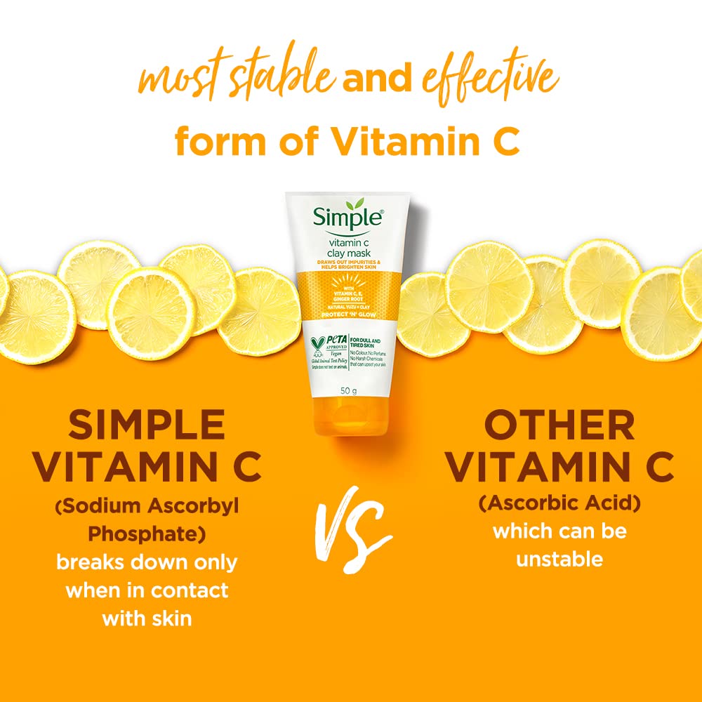 Simple Protect N Glow Vitamin C Brighten Clay Mask 50g | Draws Out Impurities & Helps Brighten the Skin | For Dull & Tired Skin
