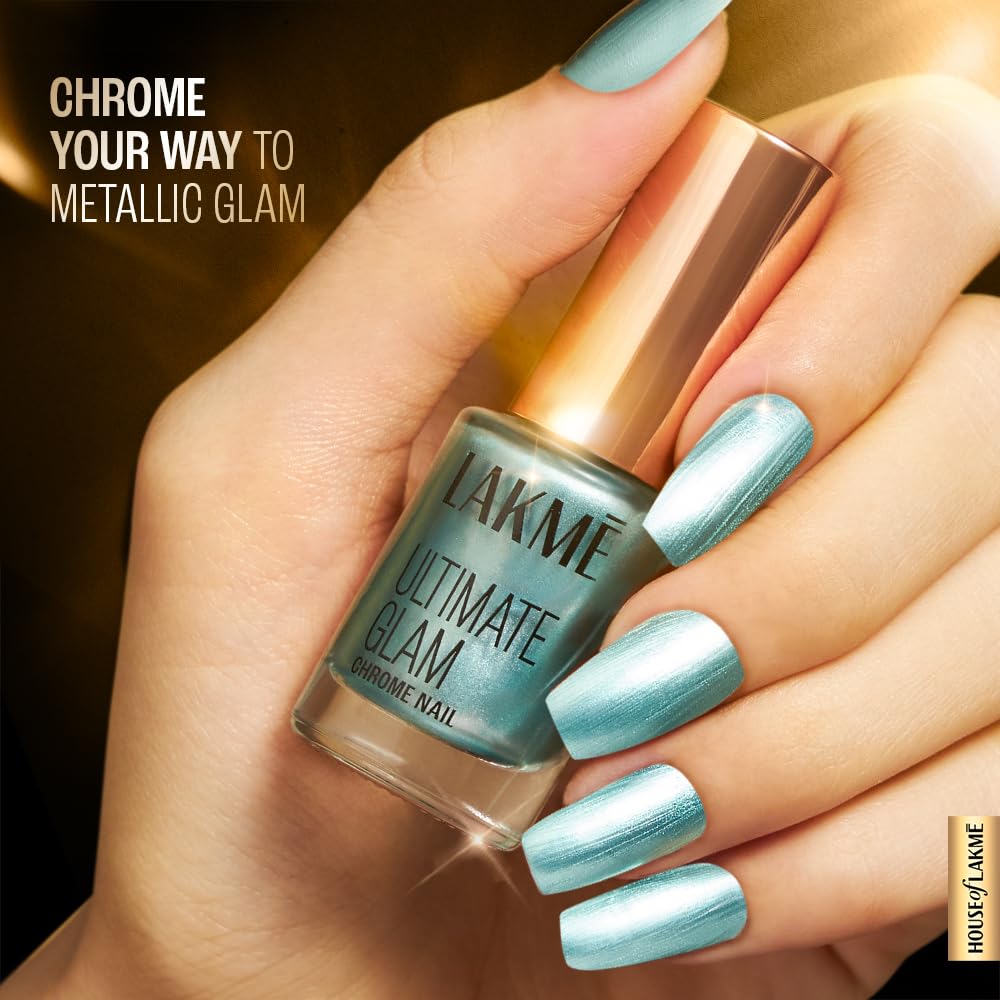 Lakmé Ultimate Glam Chrome Metallic Finish Nail Color - Turquiose - CH9, 6 ml