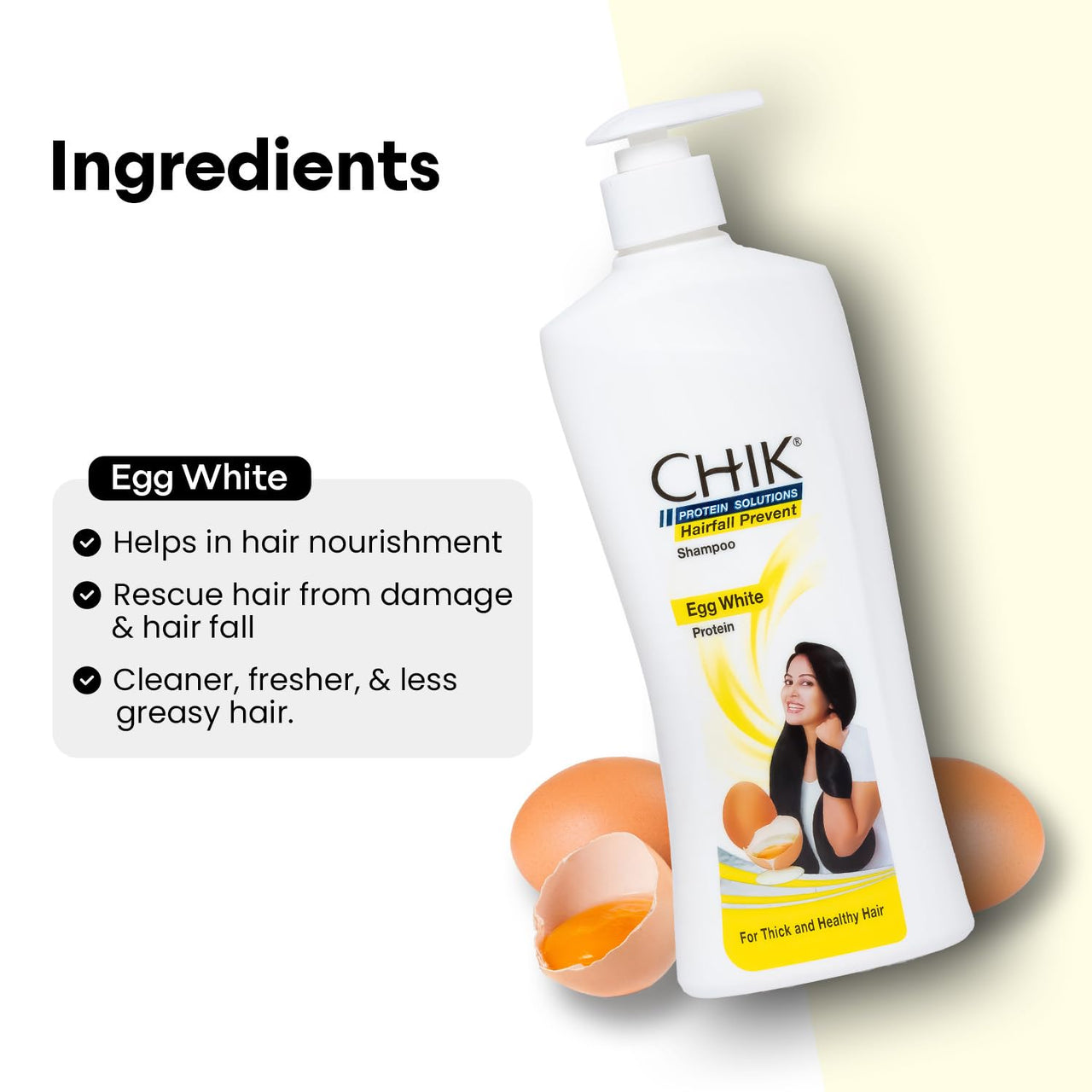 Chik Protein Solution Hairfall Prevent Shampoo, With Goodness Of Egg White, For Thick And Healthier Hair (340ml)