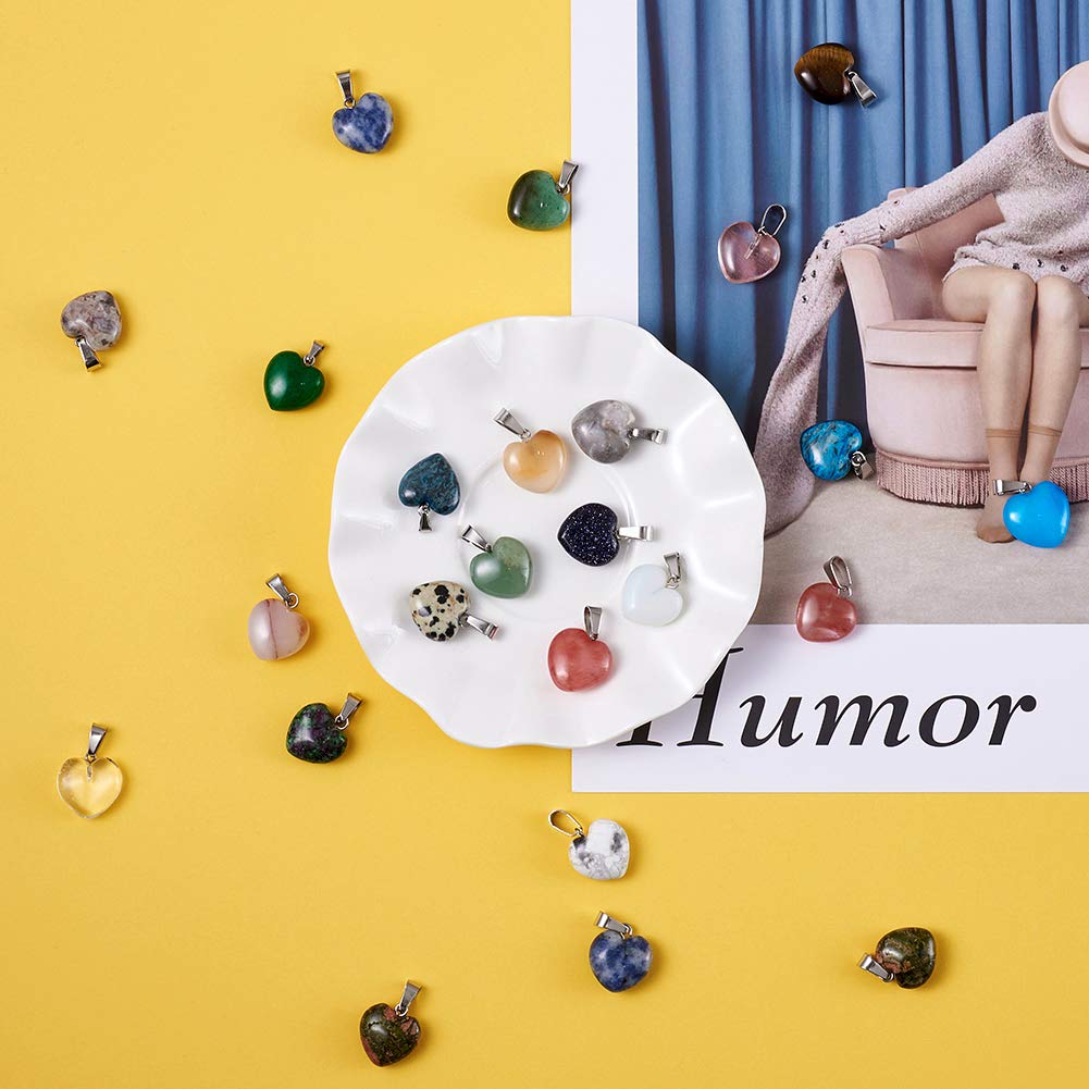 FASHEWELRY 50pcs Heart Shaped Stone Pendants Healing Chakra Crystal Gemstone Rock Charms Random Mixed Bulk for Valentine's  Day Gift Jewelry Making Hole: 2x7mm 1-Mixed Color-Heart-Random 50pcs