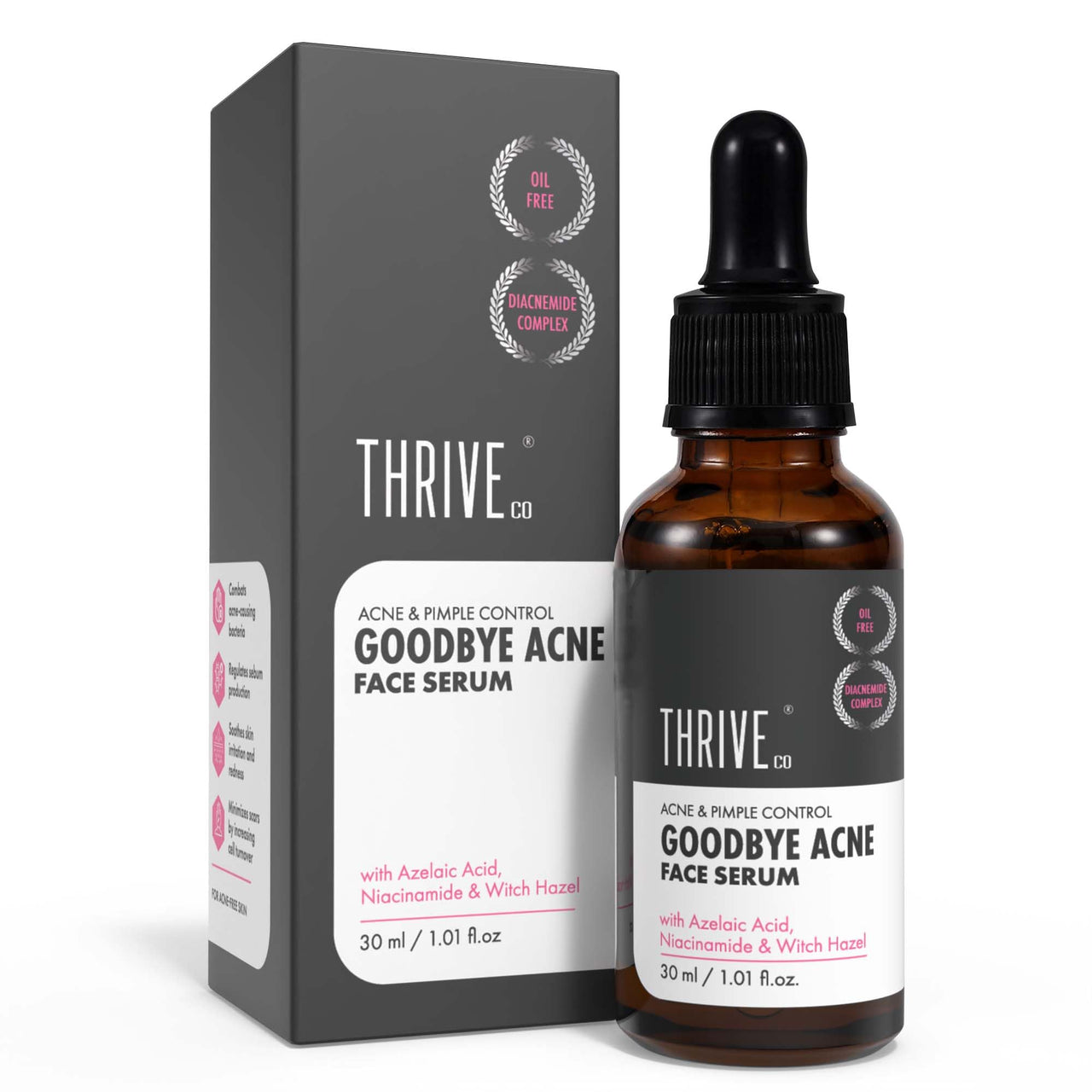 ThriveCo Goodbye Acne™ Face Serum for Pimples | Reduces Acne-Causing Bacteria & Sebum Production | Oil-Free Anti-Acne Serum with Diacnemide| Men & Women, 30ml